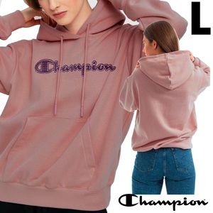 NWT Champion boyfriend hoodie embroidered logo Pink Hoodie Pullover LARGE